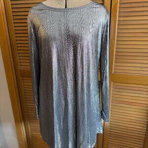 MsBasic Crinkly Silver T-Shirt Dress Size L NWOT
